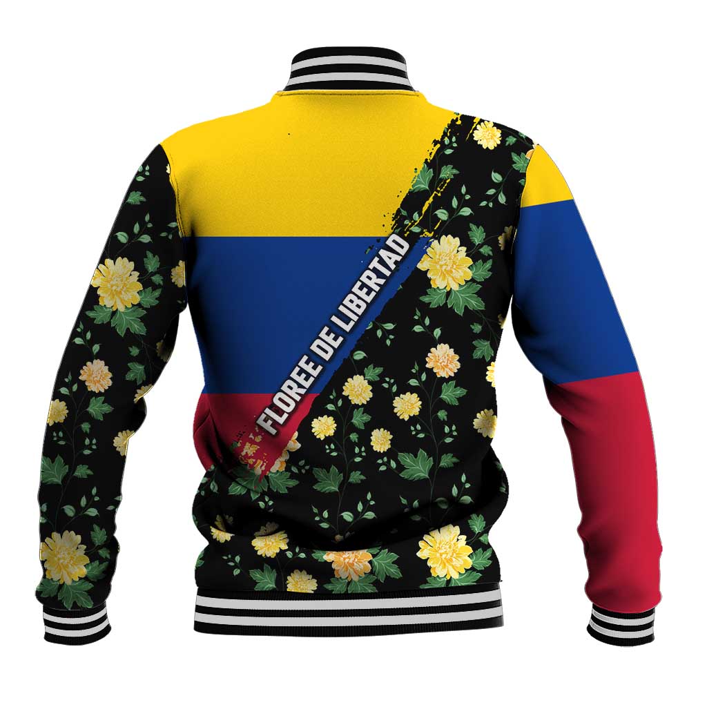 Colombia Yellow Flower Pattern Baseball Jacket with Flag Colors and Floree de Libertad Design - Wonder Print Shop