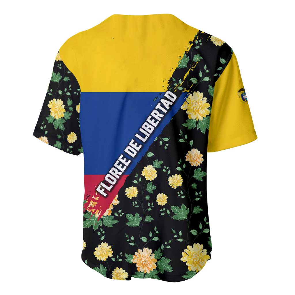 Colombia Yellow Flower Pattern Baseball Jersey with Flag Colors and Floree de Libertad Design - Wonder Print Shop
