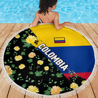 Colombia Yellow Flower Pattern Beach Blanket with Flag Colors and Floree de Libertad Design - Wonder Print Shop