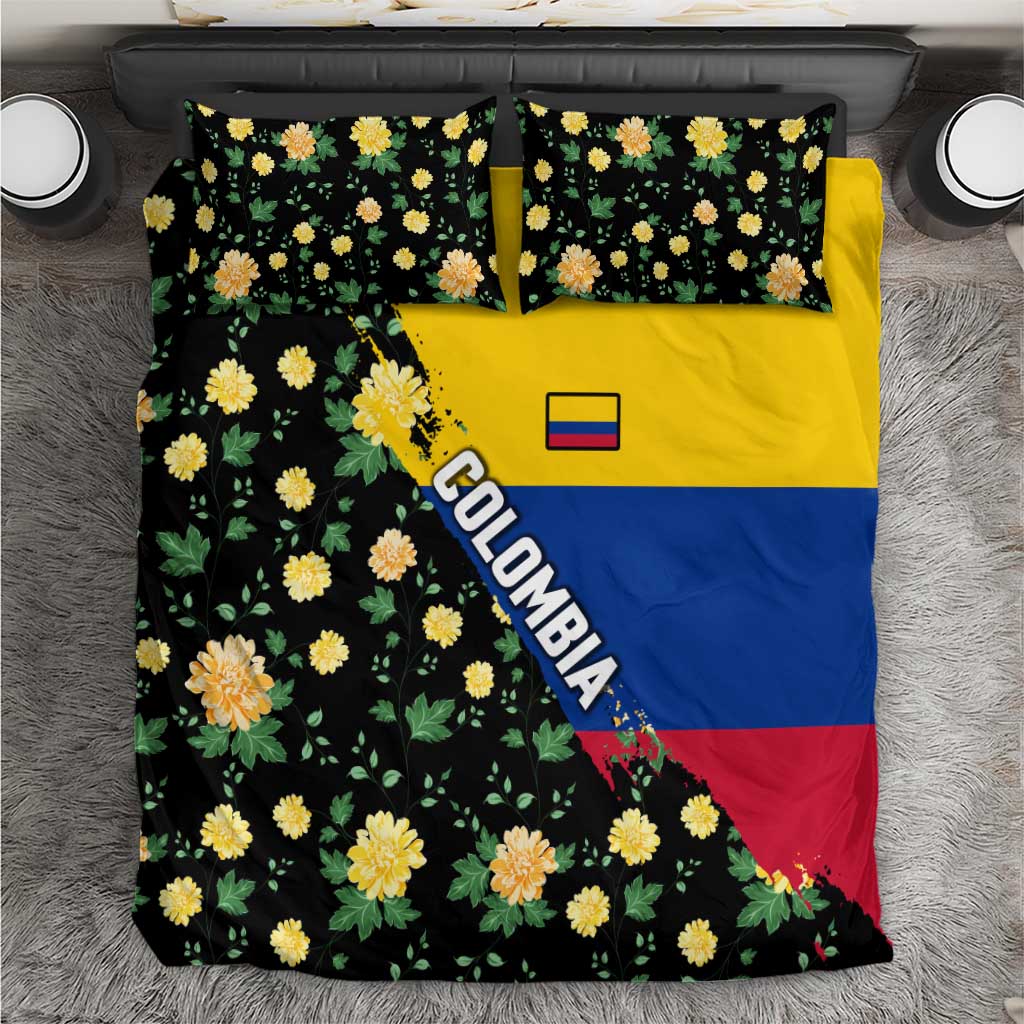Colombia Yellow Flower Pattern Bedding Set with Flag Colors and Floree de Libertad Design - Wonder Print Shop