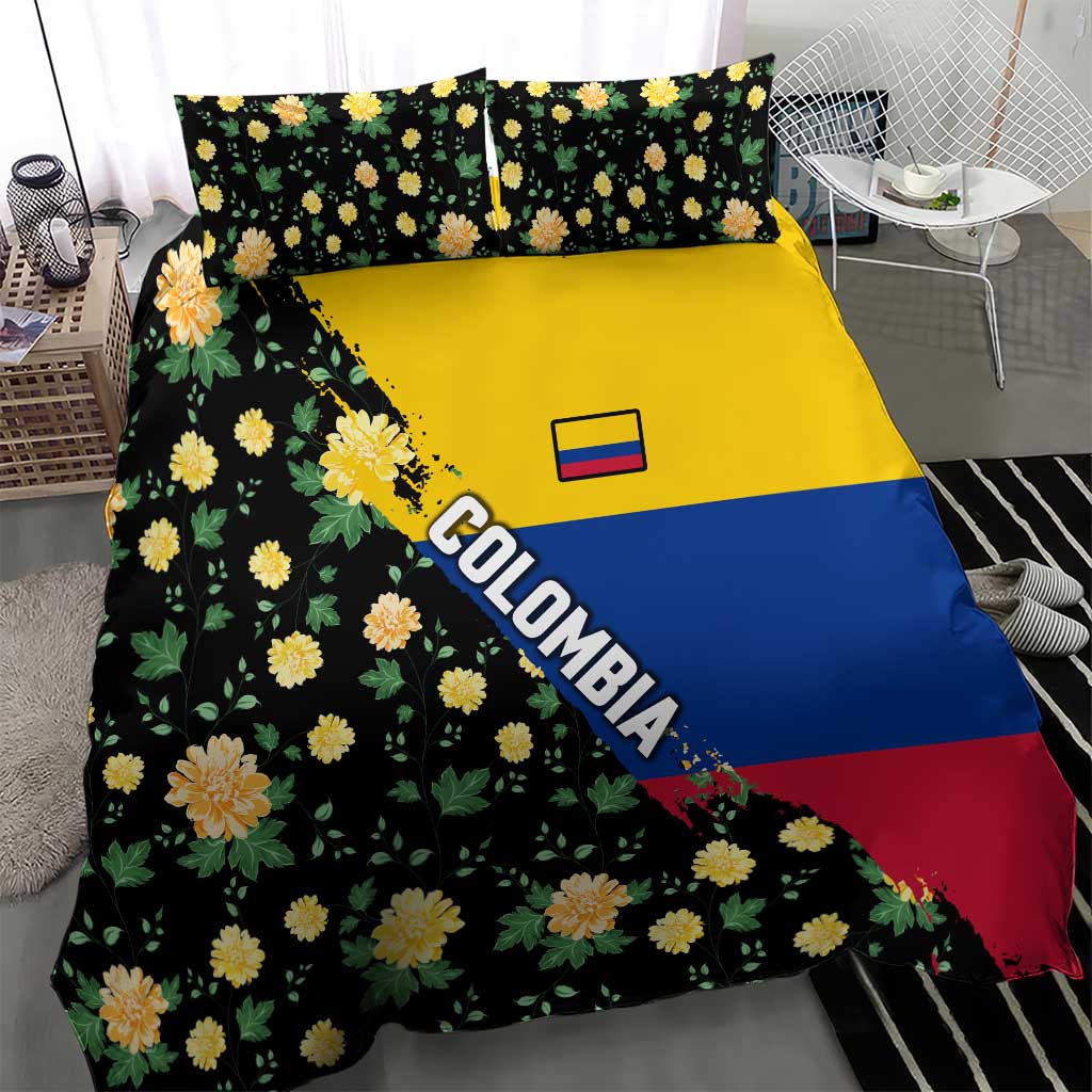 Colombia Yellow Flower Pattern Bedding Set with Flag Colors and Floree de Libertad Design - Wonder Print Shop