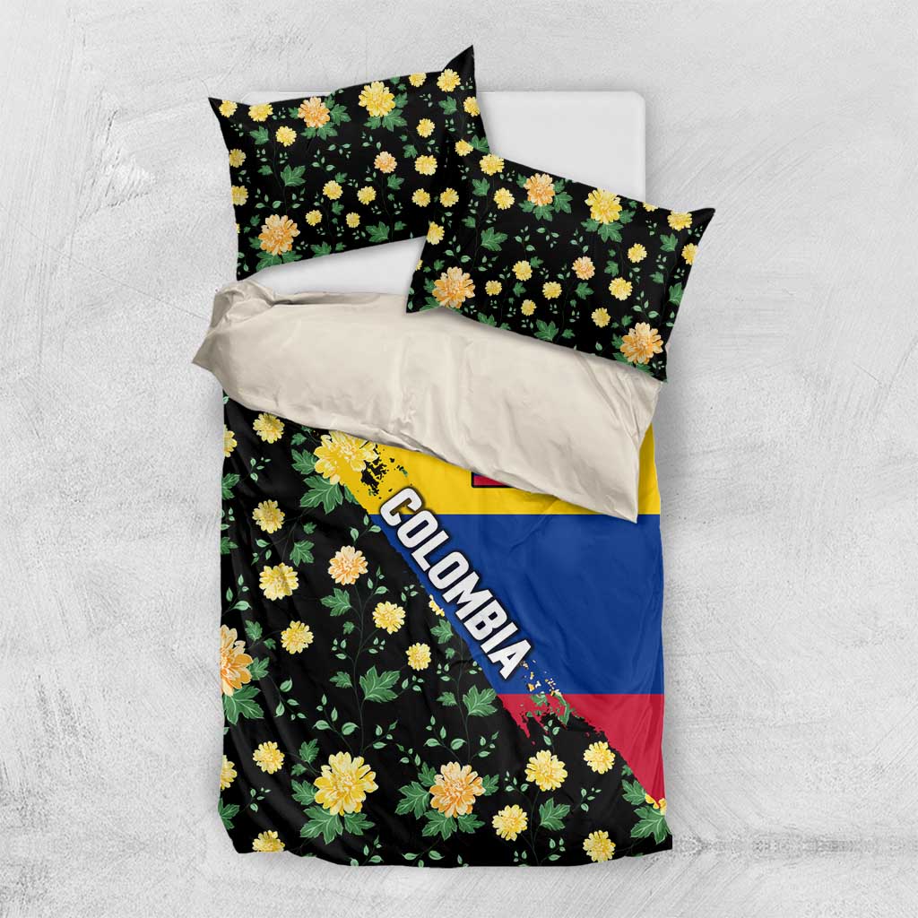 Colombia Yellow Flower Pattern Bedding Set with Flag Colors and Floree de Libertad Design - Wonder Print Shop