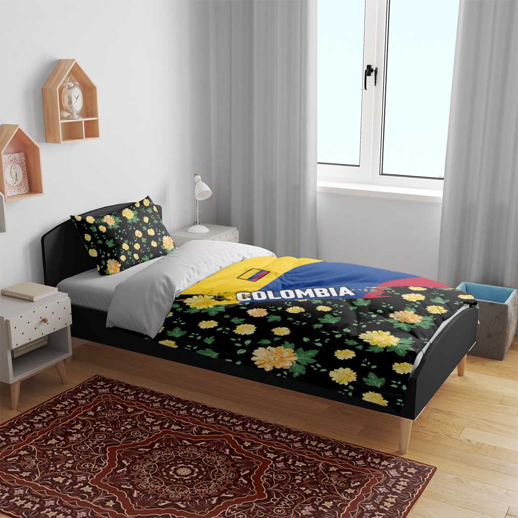 Colombia Yellow Flower Pattern Bedding Set with Flag Colors and Floree de Libertad Design - Wonder Print Shop