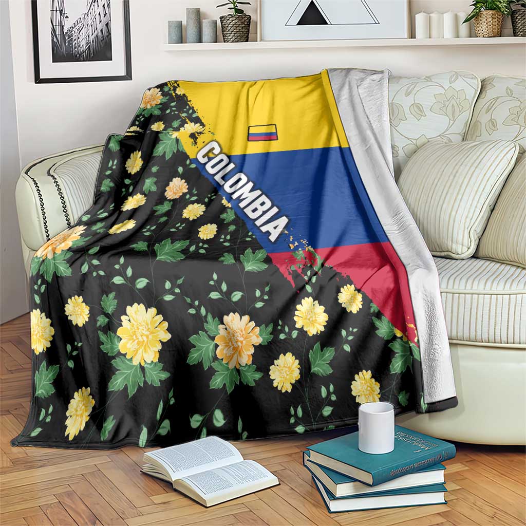 Colombia Yellow Flower Pattern Blanket with Flag Colors and Floree de Libertad Design - Wonder Print Shop