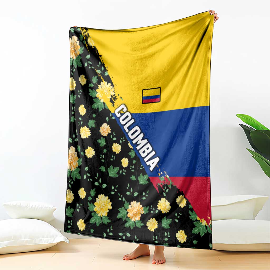 Colombia Yellow Flower Pattern Blanket with Flag Colors and Floree de Libertad Design - Wonder Print Shop