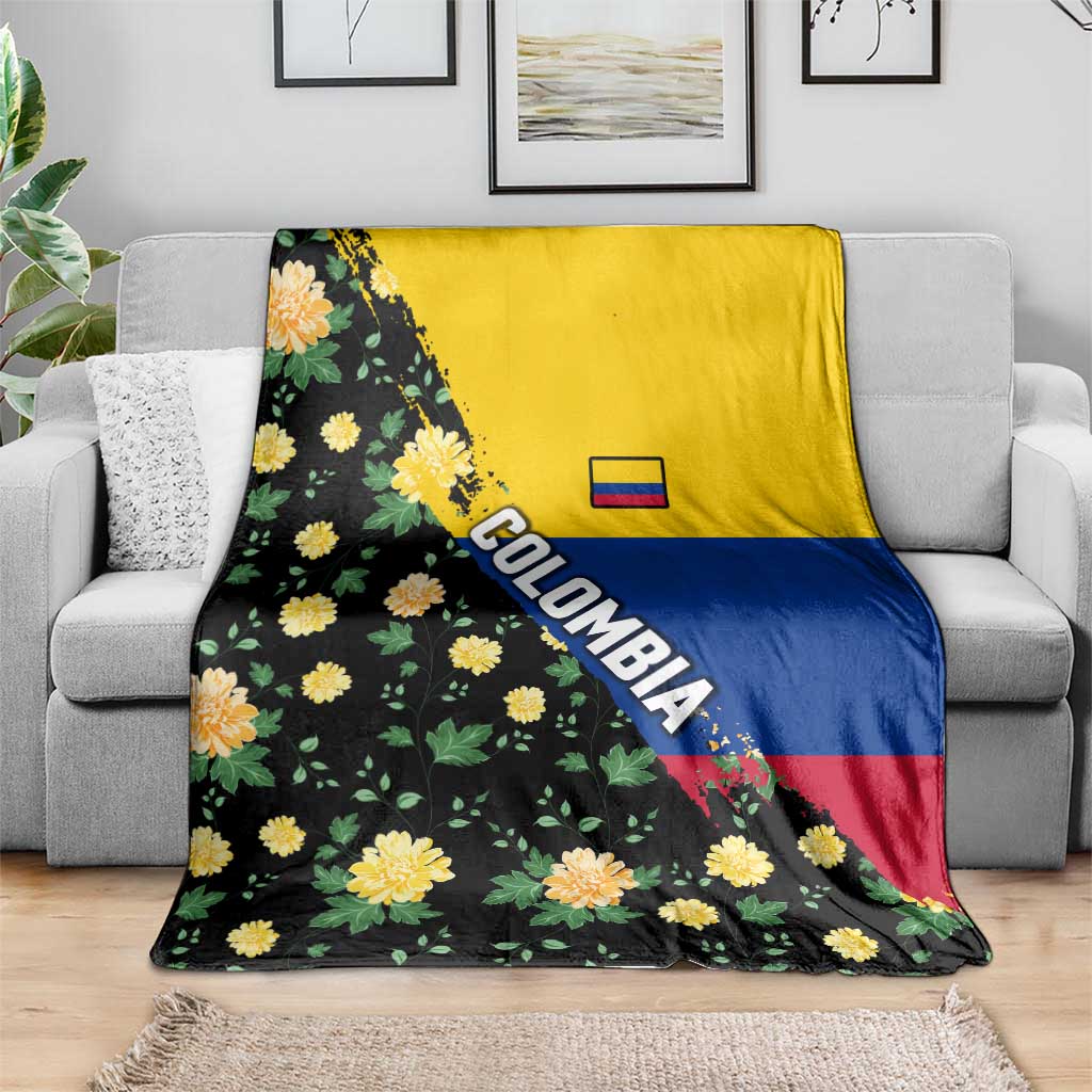 Colombia Yellow Flower Pattern Blanket with Flag Colors and Floree de Libertad Design - Wonder Print Shop