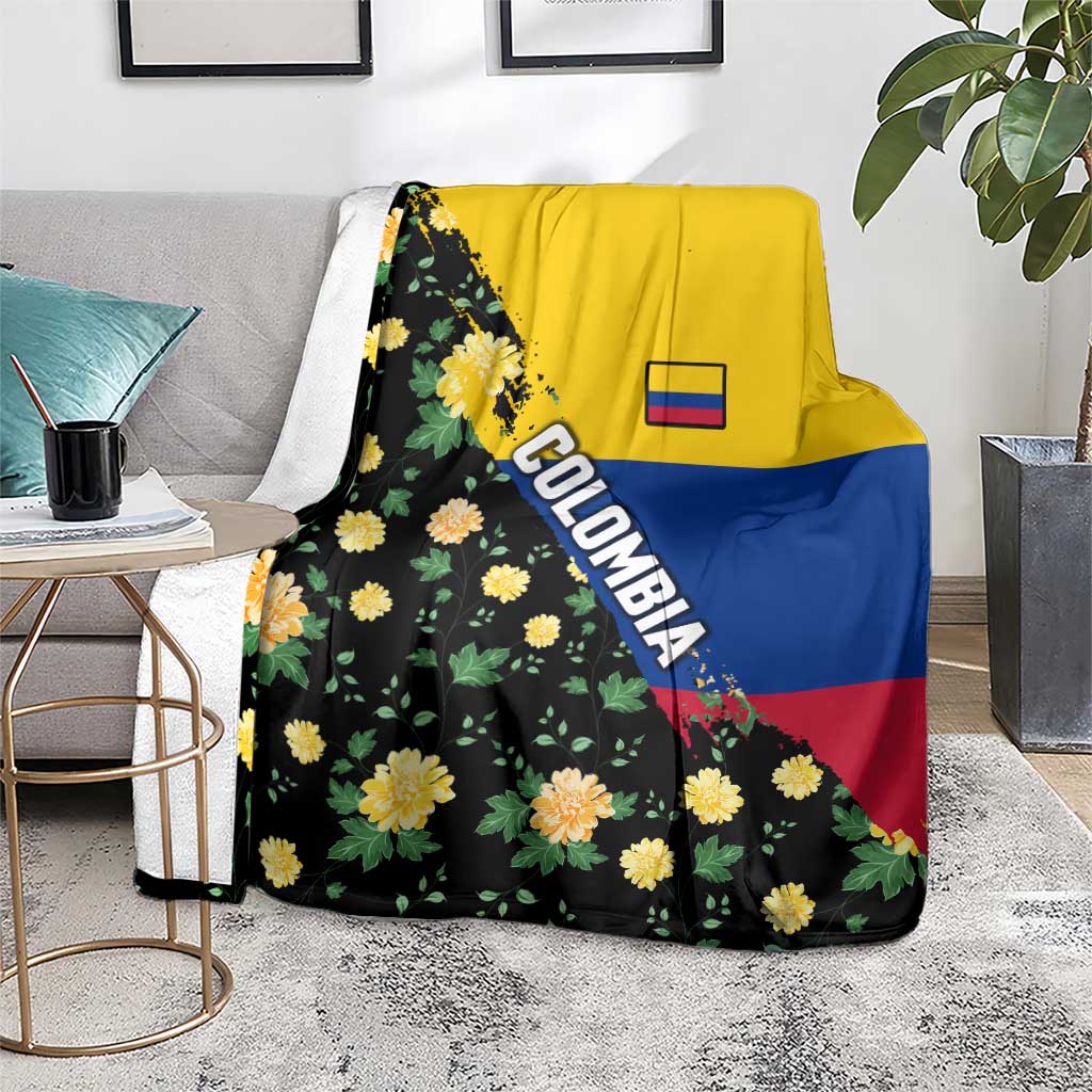 Colombia Yellow Flower Pattern Blanket with Flag Colors and Floree de Libertad Design - Wonder Print Shop