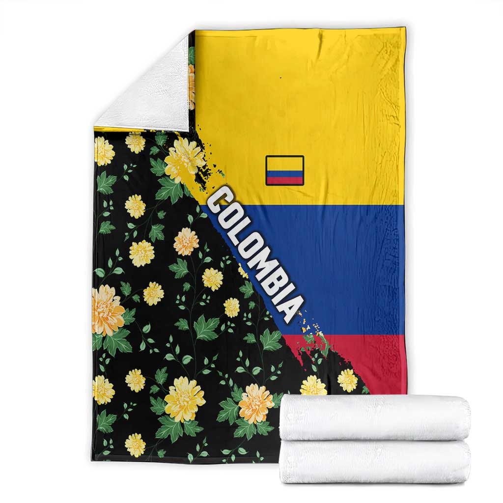 Colombia Yellow Flower Pattern Blanket with Flag Colors and Floree de Libertad Design - Wonder Print Shop