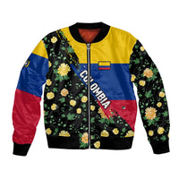 Colombia Yellow Flower Pattern Bomber Jacket with Flag Colors and Floree de Libertad Design - Wonder Print Shop