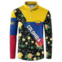 Colombia Yellow Flower Pattern Button Sweatshirt with Flag Colors and Floree de Libertad Design - Wonder Print Shop