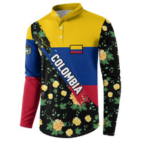 Colombia Yellow Flower Pattern Button Sweatshirt with Flag Colors and Floree de Libertad Design - Wonder Print Shop
