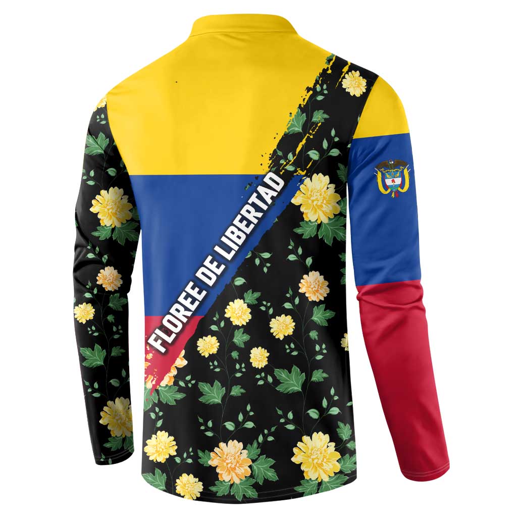 Colombia Yellow Flower Pattern Button Sweatshirt with Flag Colors and Floree de Libertad Design - Wonder Print Shop