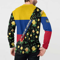Colombia Yellow Flower Pattern Button Sweatshirt with Flag Colors and Floree de Libertad Design - Wonder Print Shop