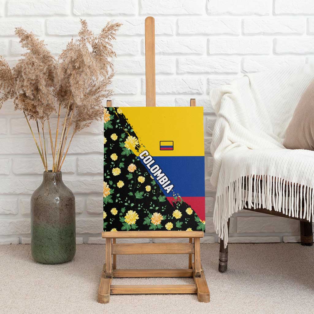 Colombia Yellow Flower Pattern Canvas Wall Art with Flag Colors and Floree de Libertad Design - Wonder Print Shop