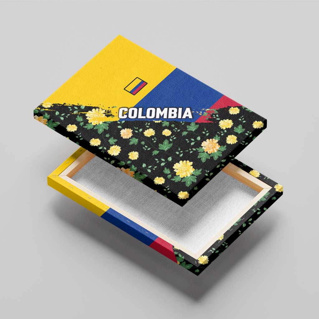 Colombia Yellow Flower Pattern Canvas Wall Art with Flag Colors and Floree de Libertad Design - Wonder Print Shop