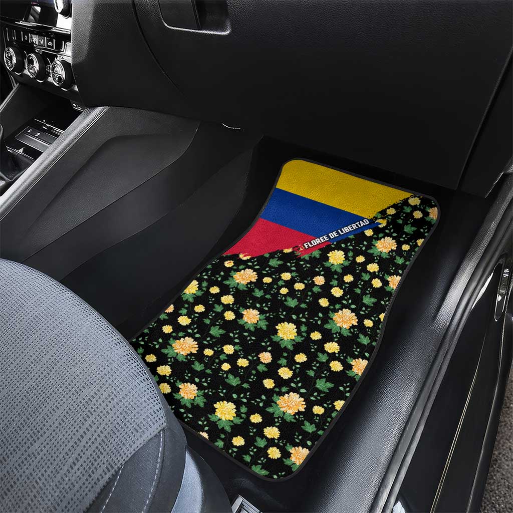 Colombia Yellow Flower Pattern Car Mats with Flag Colors and Floree de Libertad Design - Wonder Print Shop