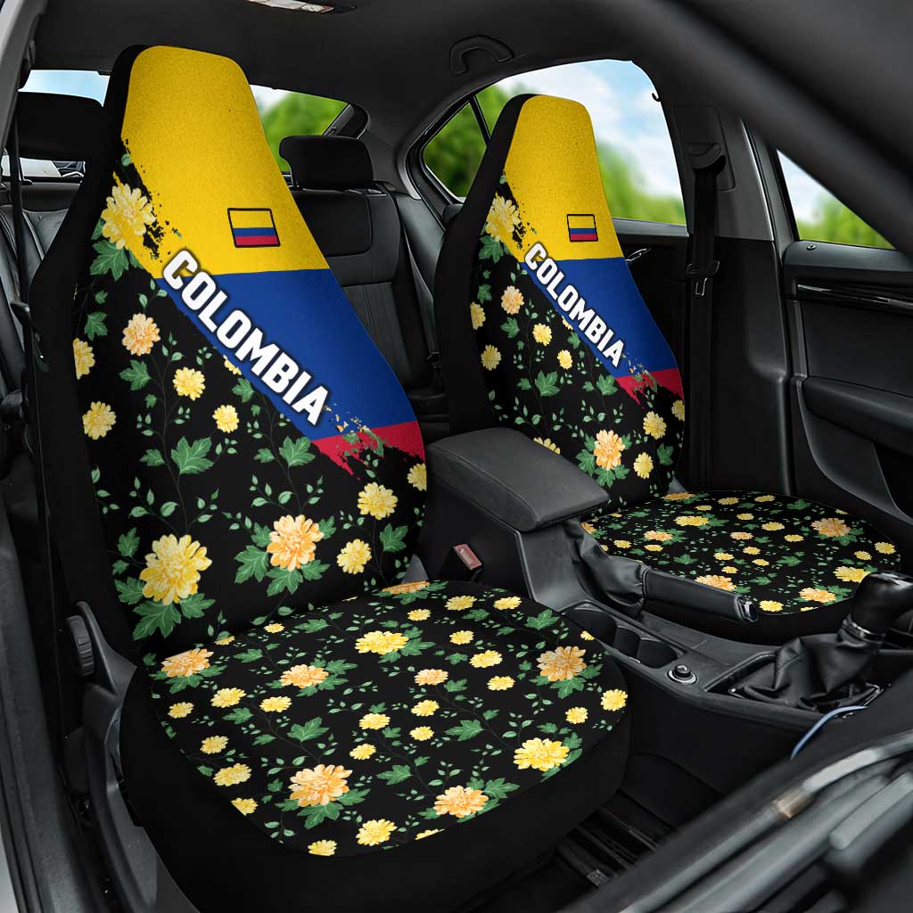 Colombia Yellow Flower Pattern Car Seat Cover with Flag Colors and Floree de Libertad Design - Wonder Print Shop