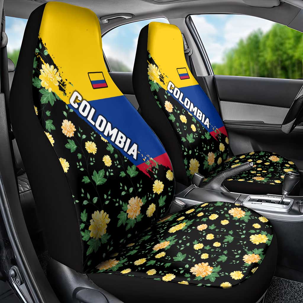 Colombia Yellow Flower Pattern Car Seat Cover with Flag Colors and Floree de Libertad Design - Wonder Print Shop