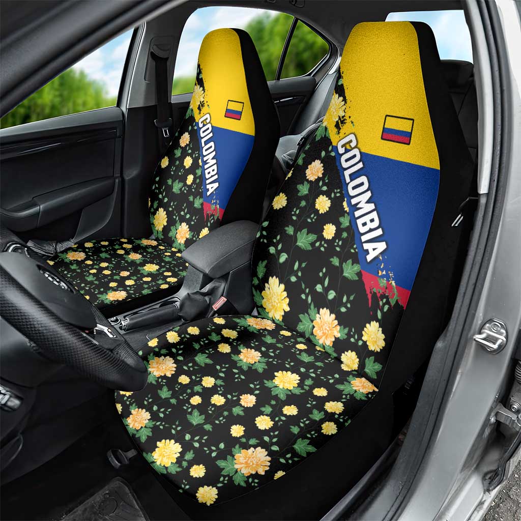 Colombia Yellow Flower Pattern Car Seat Cover with Flag Colors and Floree de Libertad Design - Wonder Print Shop