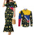 Colombia Yellow Flower Pattern Couples Matching Mermaid Dress and Long Sleeve Button Shirt with Flag Colors and Floree de Libertad Design - Wonder Print Shop
