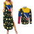 Colombia Yellow Flower Pattern Couples Matching Summer Maxi Dress and Long Sleeve Button Shirt with Flag Colors and Floree de Libertad Design - Wonder Print Shop