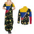 Colombia Yellow Flower Pattern Couples Matching Summer Maxi Dress and Long Sleeve Button Shirt with Flag Colors and Floree de Libertad Design - Wonder Print Shop