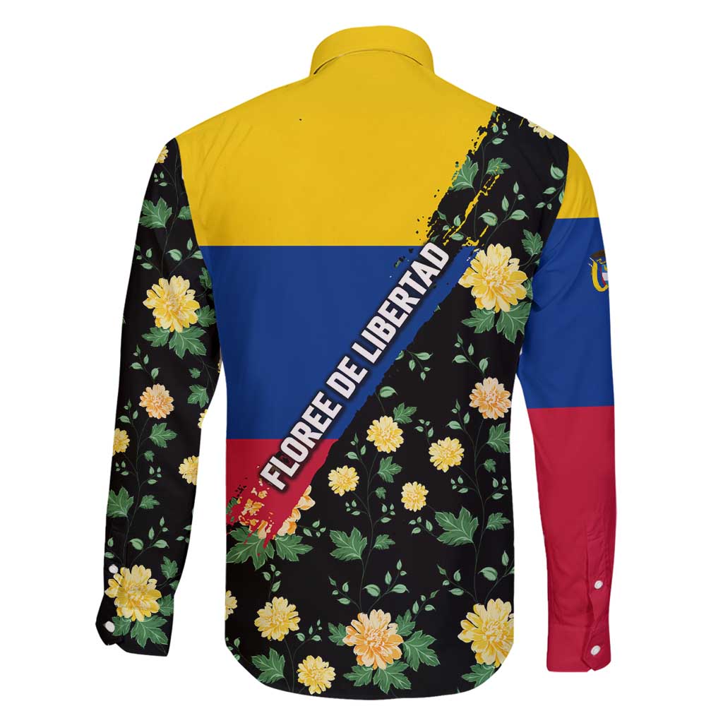 Colombia Yellow Flower Pattern Family Matching Long Sleeve Bodycon Dress and Hawaiian Shirt with Flag Colors and Floree de Libertad Design - Wonder Print Shop