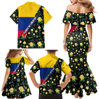 Colombia Yellow Flower Pattern Family Matching Mermaid Dress and Hawaiian Shirt with Flag Colors and Floree de Libertad Design - Wonder Print Shop