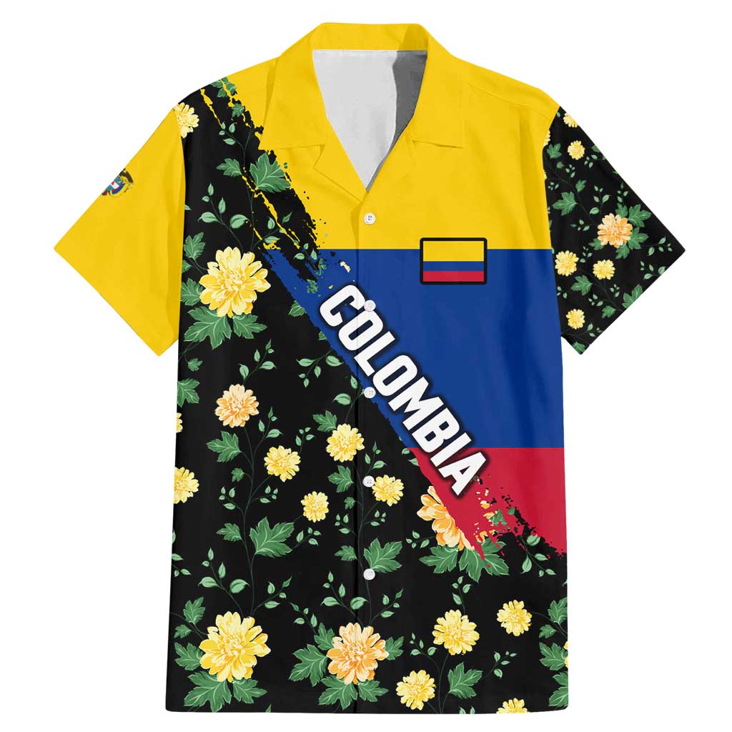 Colombia Yellow Flower Pattern Family Matching Mermaid Dress and Hawaiian Shirt with Flag Colors and Floree de Libertad Design - Wonder Print Shop