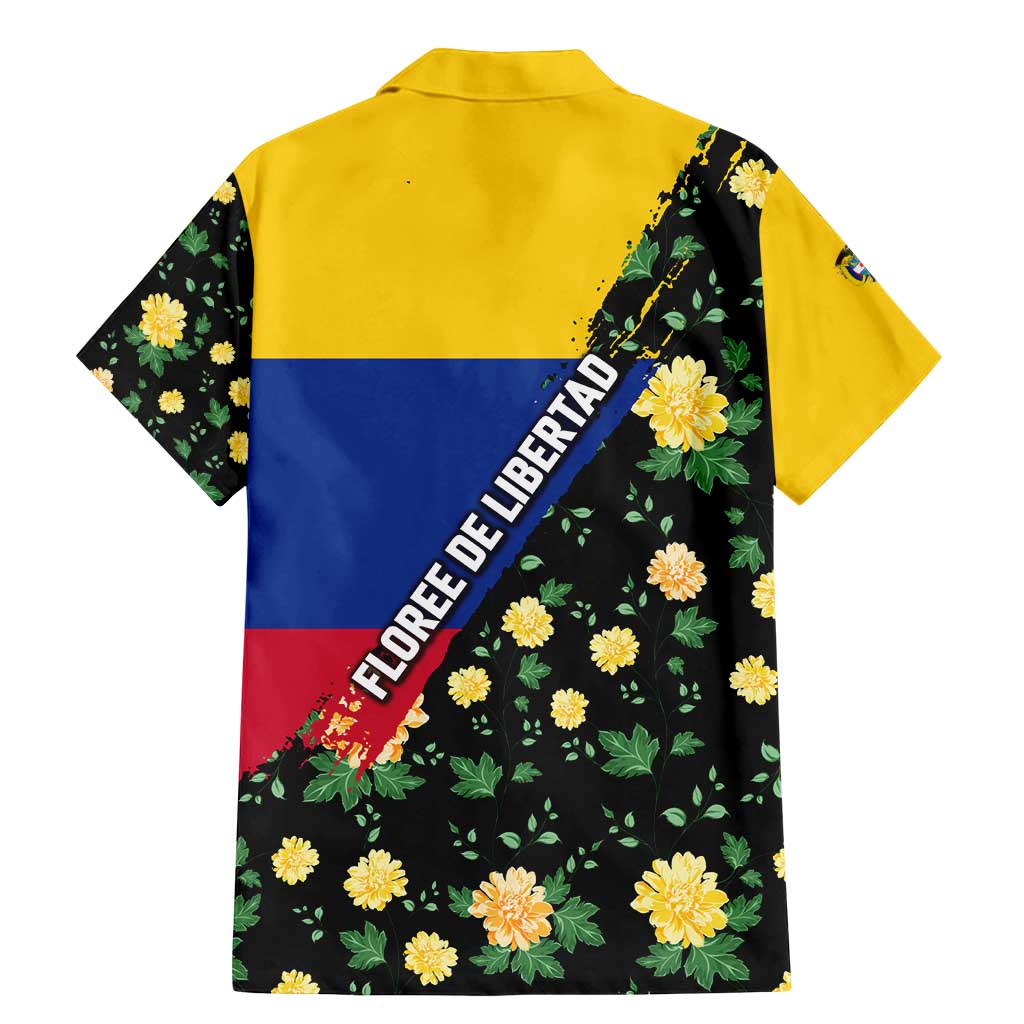 Colombia Yellow Flower Pattern Family Matching Mermaid Dress and Hawaiian Shirt with Flag Colors and Floree de Libertad Design - Wonder Print Shop