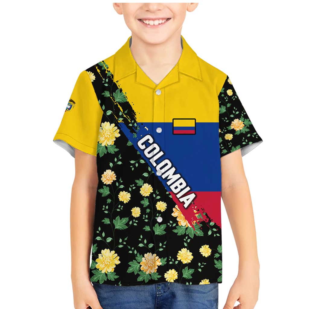 Colombia Yellow Flower Pattern Family Matching Mermaid Dress and Hawaiian Shirt with Flag Colors and Floree de Libertad Design - Wonder Print Shop