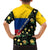 Colombia Yellow Flower Pattern Family Matching Off The Shoulder Long Sleeve Dress and Hawaiian Shirt with Flag Colors and Floree de Libertad Design - Wonder Print Shop