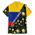 Colombia Yellow Flower Pattern Family Matching Off The Shoulder Long Sleeve Dress and Hawaiian Shirt with Flag Colors and Floree de Libertad Design - Wonder Print Shop