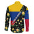 Colombia Yellow Flower Pattern Family Matching Off The Shoulder Long Sleeve Dress and Hawaiian Shirt with Flag Colors and Floree de Libertad Design - Wonder Print Shop