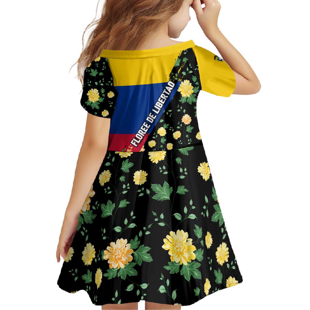 Colombia Yellow Flower Pattern Family Matching Short Sleeve Bodycon Dress and Hawaiian Shirt with Flag Colors and Floree de Libertad Design - Wonder Print Shop