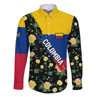 Colombia Yellow Flower Pattern Family Matching Short Sleeve Bodycon Dress and Hawaiian Shirt with Flag Colors and Floree de Libertad Design - Wonder Print Shop