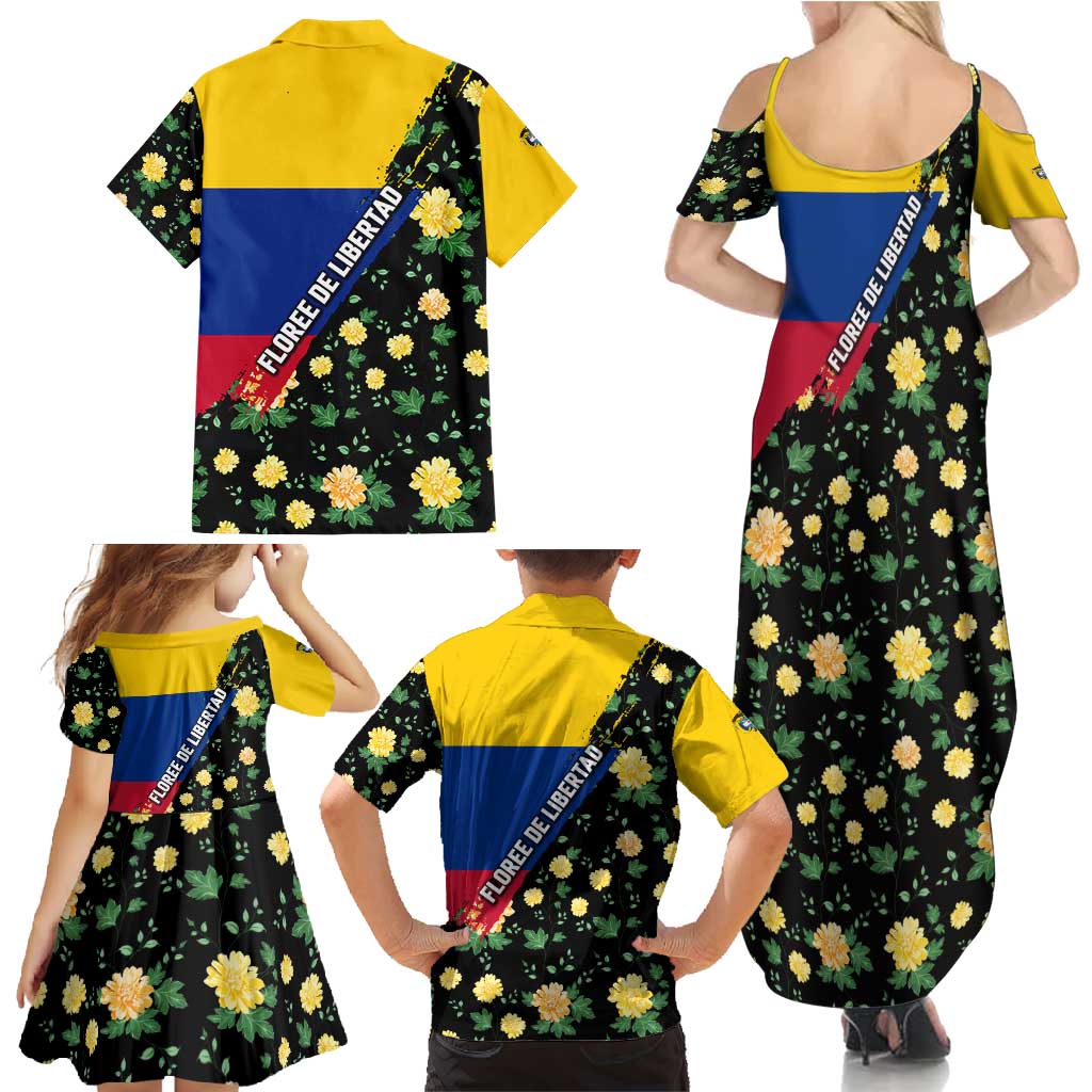 Colombia Yellow Flower Pattern Family Matching Summer Maxi Dress and Hawaiian Shirt with Flag Colors and Floree de Libertad Design - Wonder Print Shop