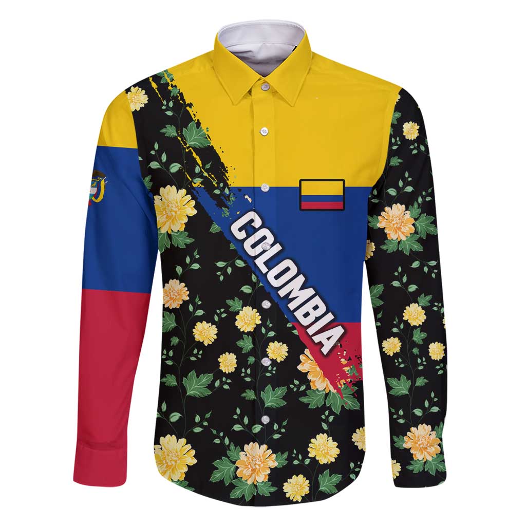 Colombia Yellow Flower Pattern Family Matching Summer Maxi Dress and Hawaiian Shirt with Flag Colors and Floree de Libertad Design - Wonder Print Shop