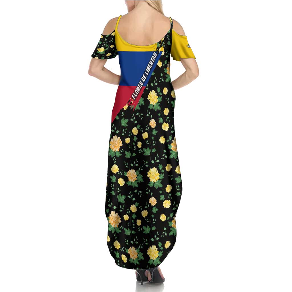 Colombia Yellow Flower Pattern Family Matching Summer Maxi Dress and Hawaiian Shirt with Flag Colors and Floree de Libertad Design - Wonder Print Shop