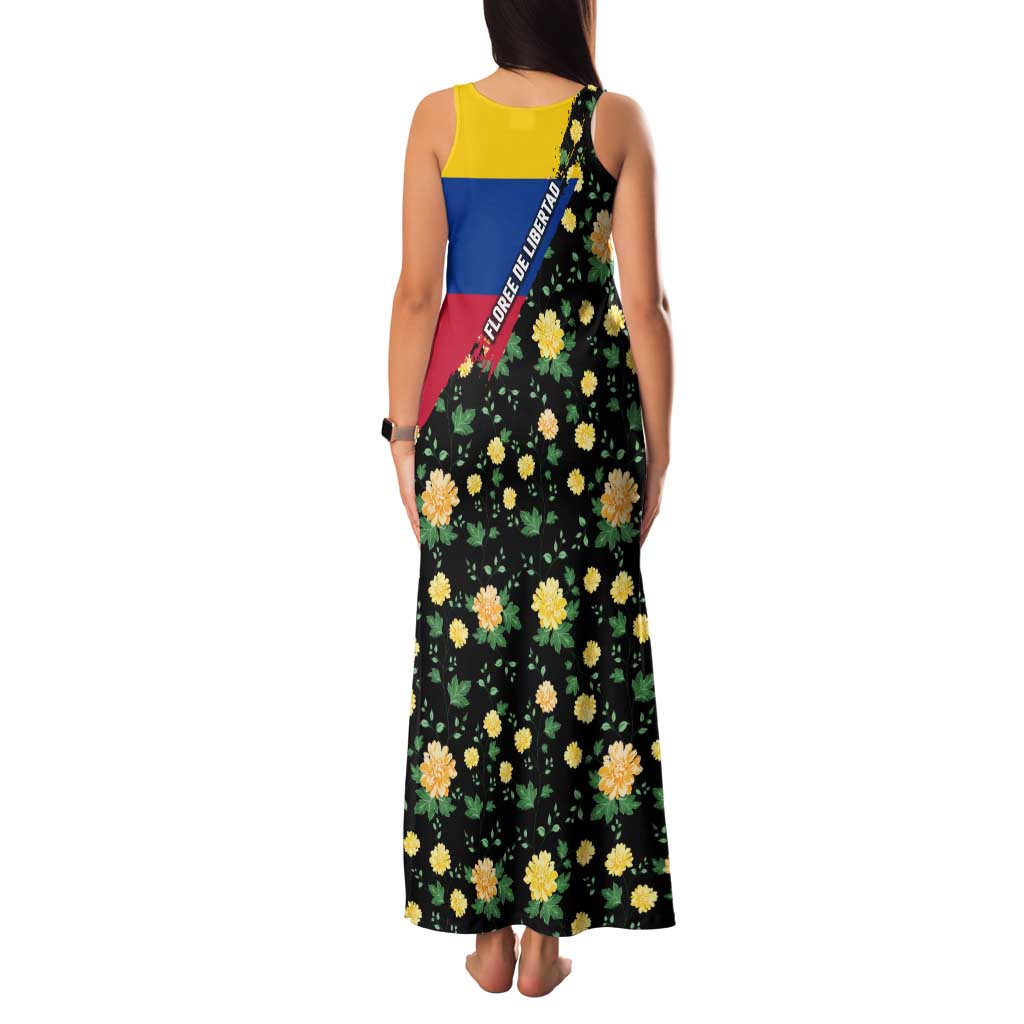 Colombia Yellow Flower Pattern Family Matching Tank Maxi Dress and Hawaiian Shirt with Flag Colors and Floree de Libertad Design - Wonder Print Shop
