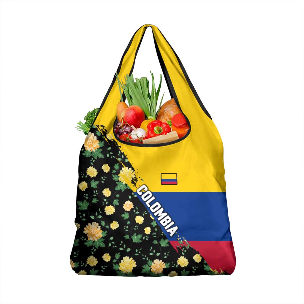 Colombia Yellow Flower Pattern Grocery Bag with Flag Colors and Floree de Libertad Design - Wonder Print Shop