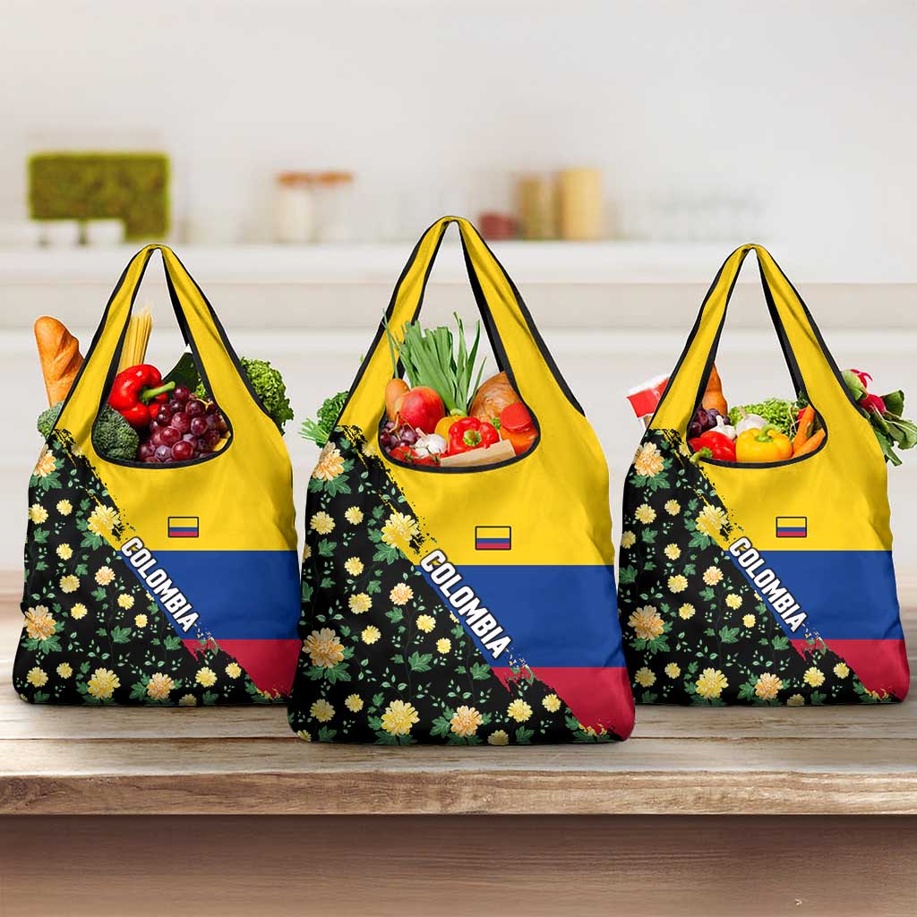 Colombia Yellow Flower Pattern Grocery Bag with Flag Colors and Floree de Libertad Design - Wonder Print Shop