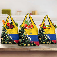 Colombia Yellow Flower Pattern Grocery Bag with Flag Colors and Floree de Libertad Design - Wonder Print Shop