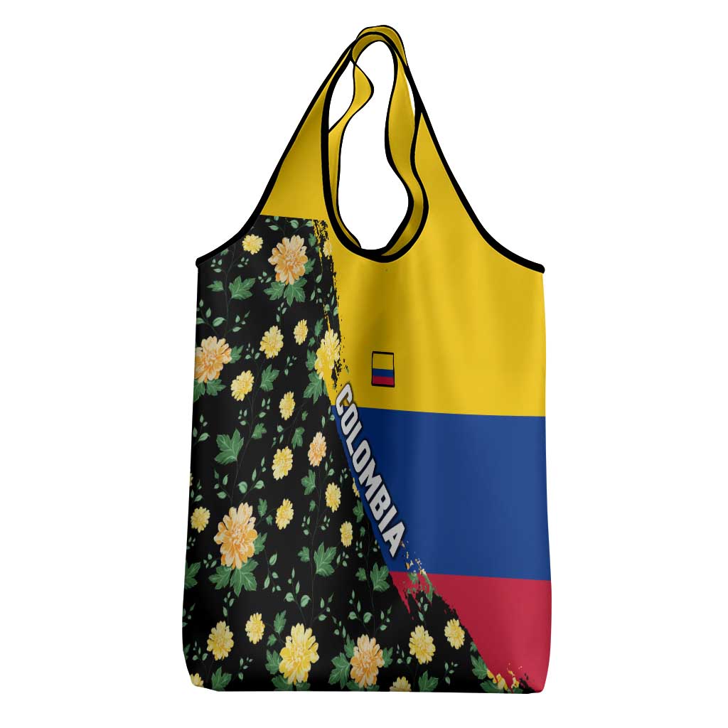 Colombia Yellow Flower Pattern Grocery Bag with Flag Colors and Floree de Libertad Design - Wonder Print Shop