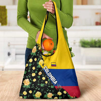 Colombia Yellow Flower Pattern Grocery Bag with Flag Colors and Floree de Libertad Design - Wonder Print Shop