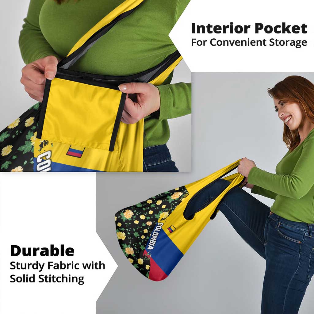 Colombia Yellow Flower Pattern Grocery Bag with Flag Colors and Floree de Libertad Design - Wonder Print Shop