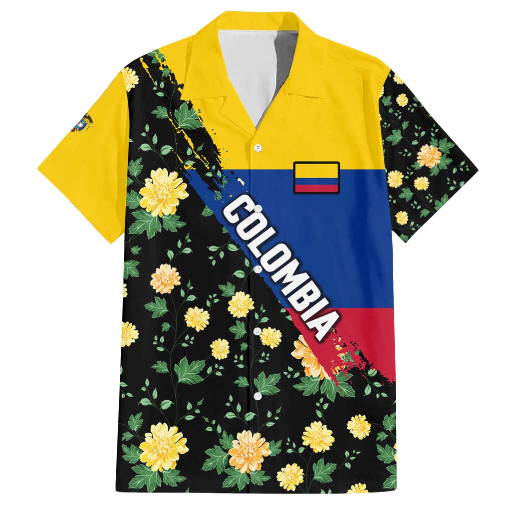 Colombia Yellow Flower Pattern Hawaiian Shirt with Flag Colors and Floree de Libertad Design - Wonder Print Shop
