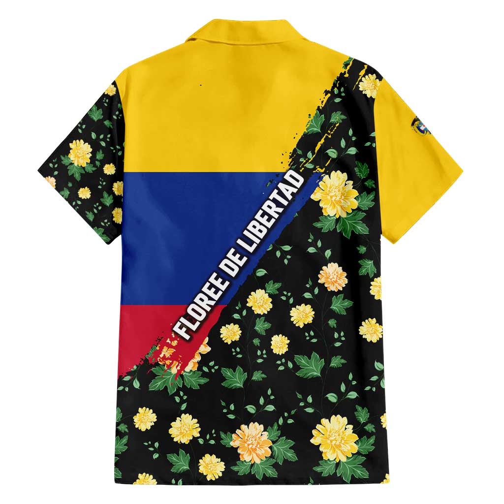 Colombia Yellow Flower Pattern Hawaiian Shirt with Flag Colors and Floree de Libertad Design - Wonder Print Shop