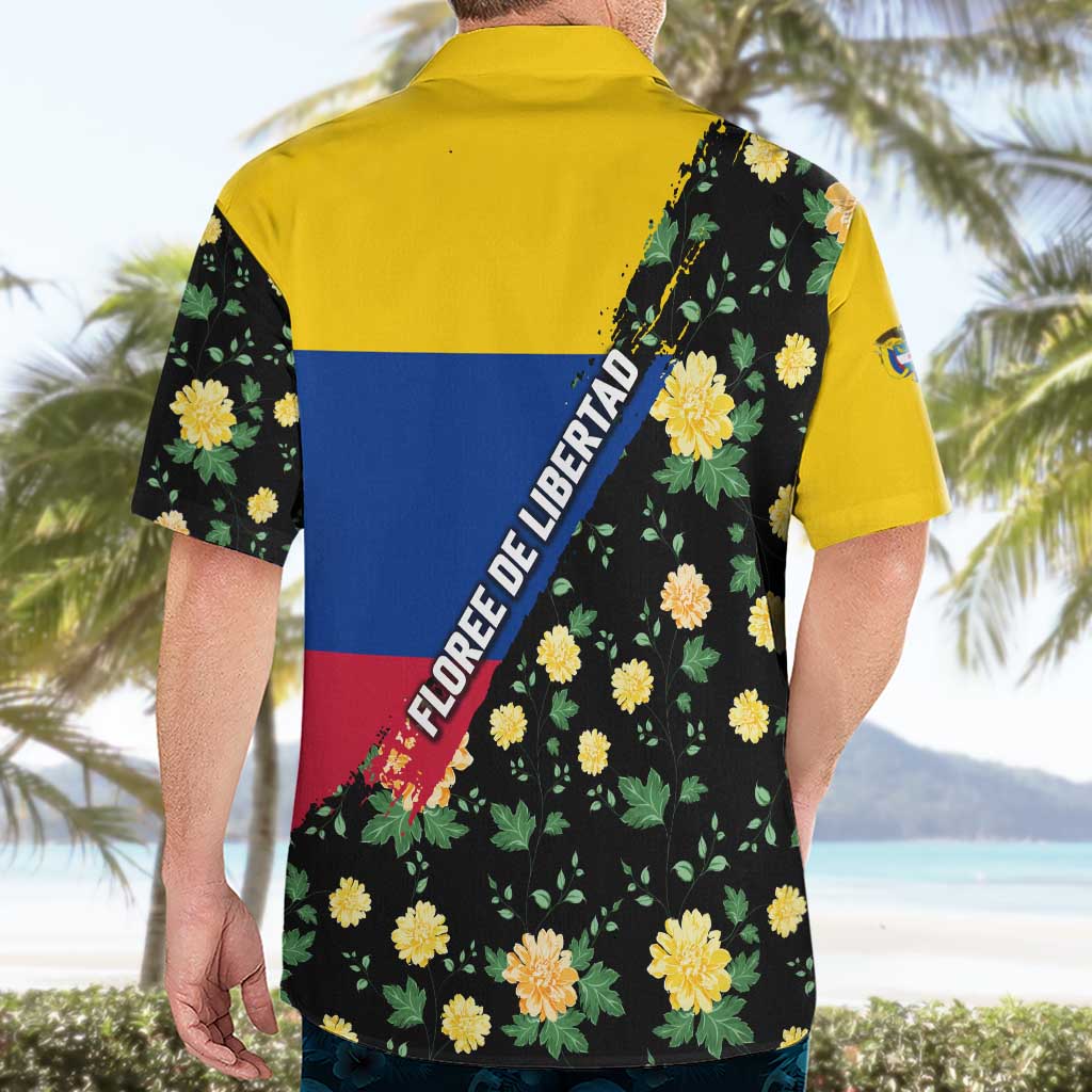 Colombia Yellow Flower Pattern Hawaiian Shirt with Flag Colors and Floree de Libertad Design - Wonder Print Shop