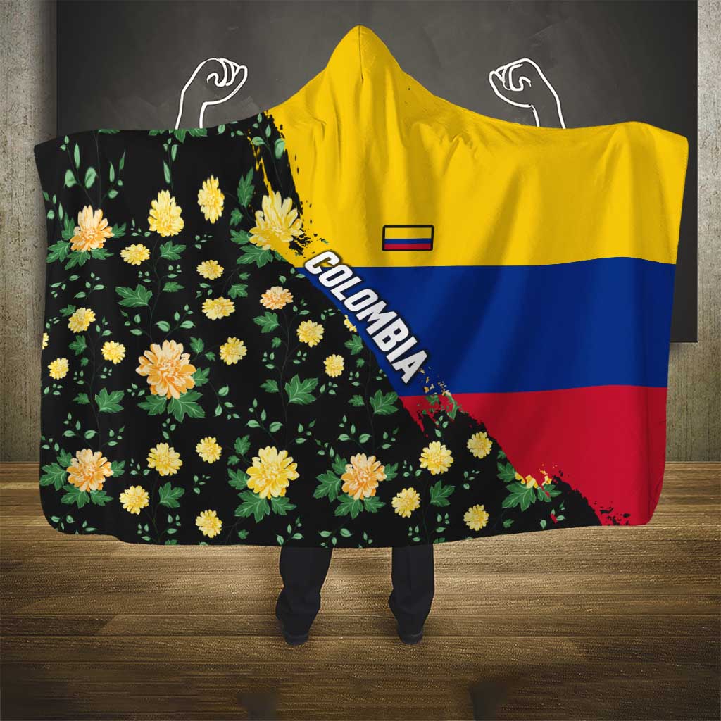 Colombia Yellow Flower Pattern Hooded Blanket with Flag Colors and Floree de Libertad Design - Wonder Print Shop